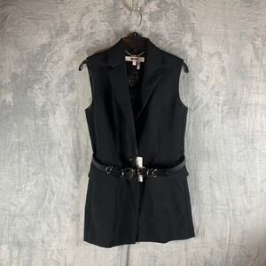 DKNY Sleeveless Blazer Vest Belted Black Size 4 Career Party
